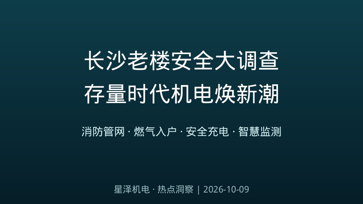 消火栓拧不出水、应急灯不亮、做饭还得扛钢瓶！长沙历时三个月调查揭开老楼安全隐痛：30余万元换活整套消防管网、60万元结余卫生费救回16层高楼、4年把管道燃气送进老巷——湖南城市更新三年行动启动，机电安装行业的存量焕新订单来了